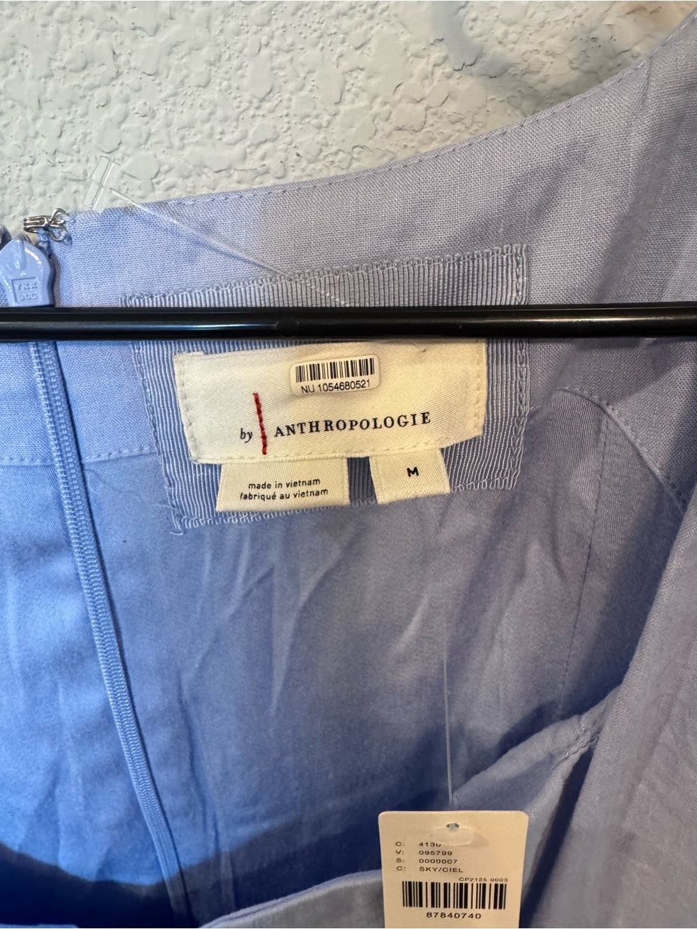 Anthropologie Light Blue Midi Dress Size M| Cap Sleeve Fitted Linen Blend NWT - Picture 4 of 11